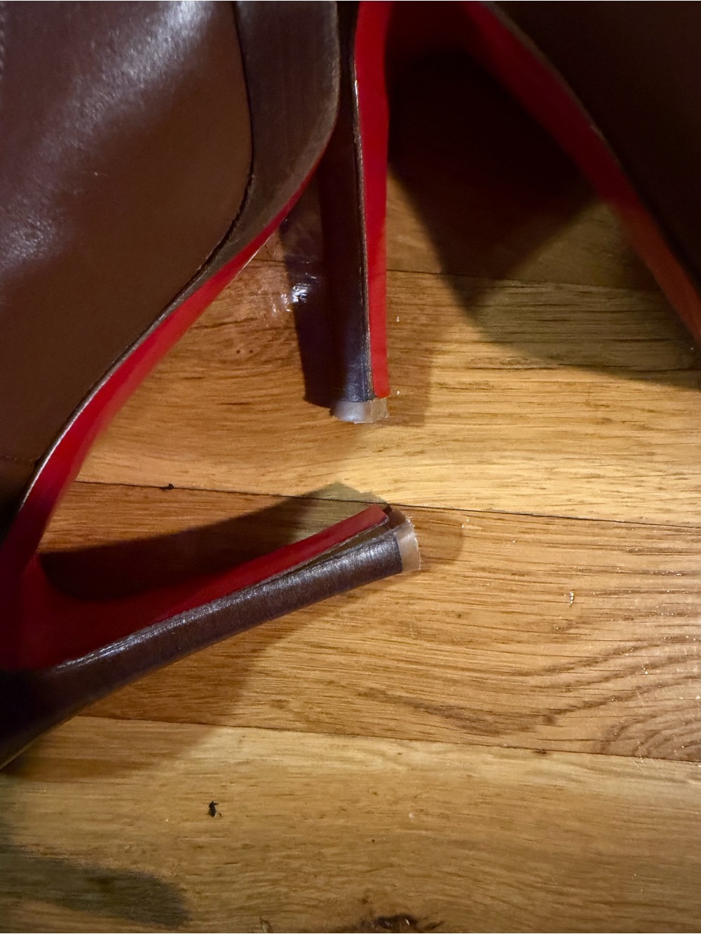 Christian Louboutin Brown Round-Toe Leather Pumps - Picture 3 of 7